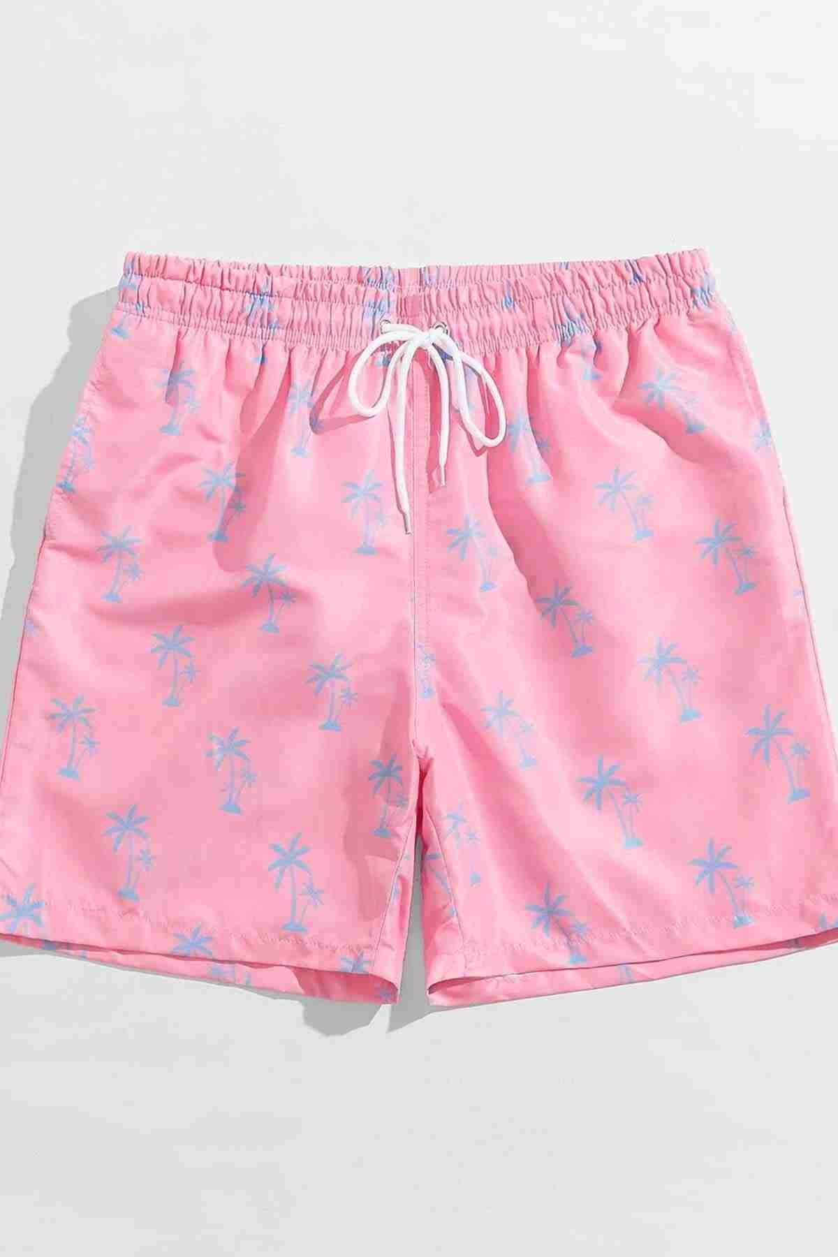 Standart Boy Palmiye Baskılı Mayo Cepli Deniz Şortu Pembe Angelsin 4415 - Pembe