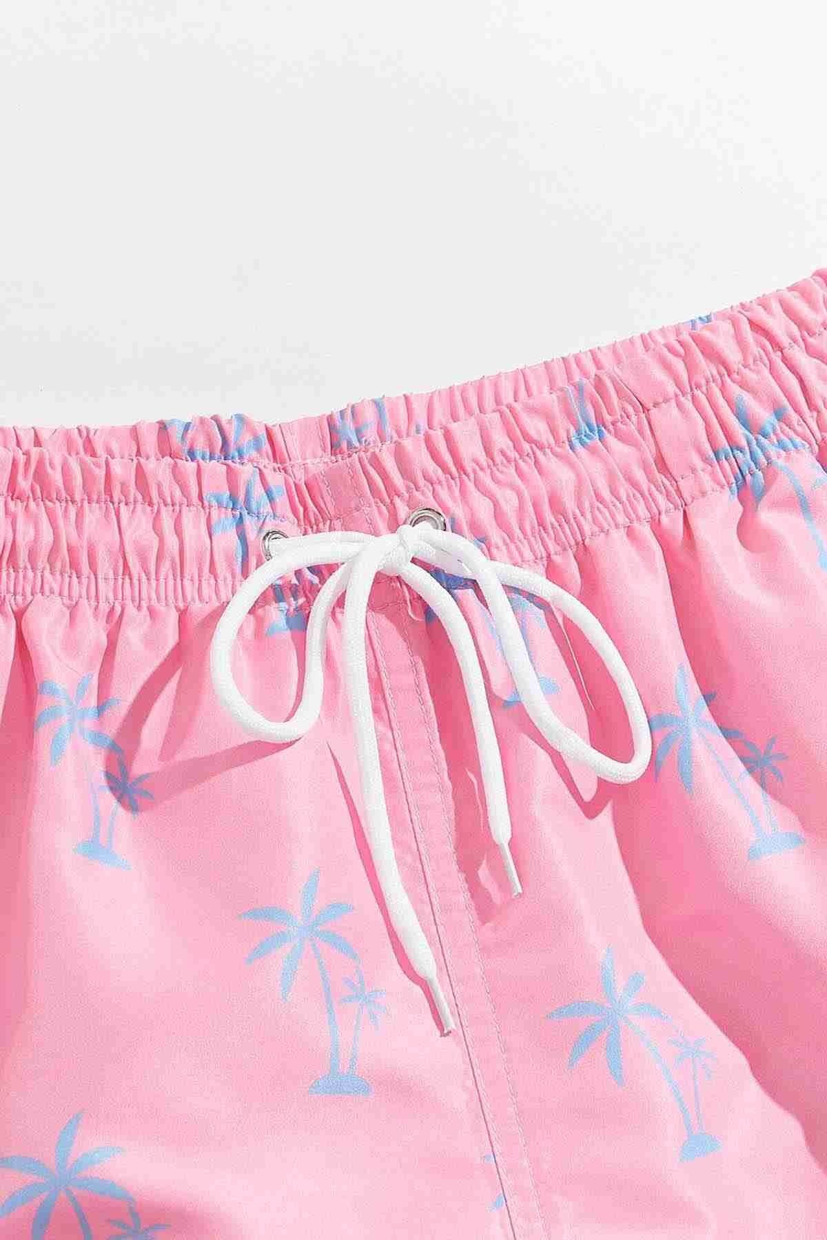 Standart Boy Palmiye Baskılı Mayo Cepli Deniz Şortu Pembe Angelsin 4415 - Pembe