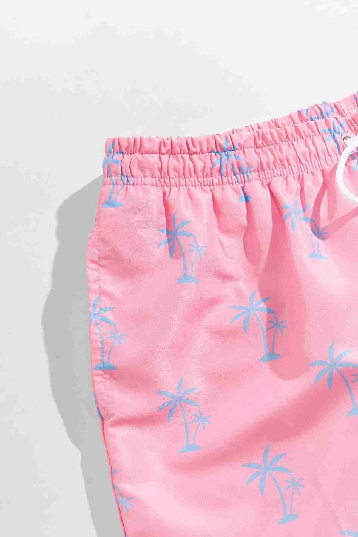 Standart Boy Palmiye Baskılı Mayo Cepli Deniz Şortu Pembe Angelsin 4415 - Pembe