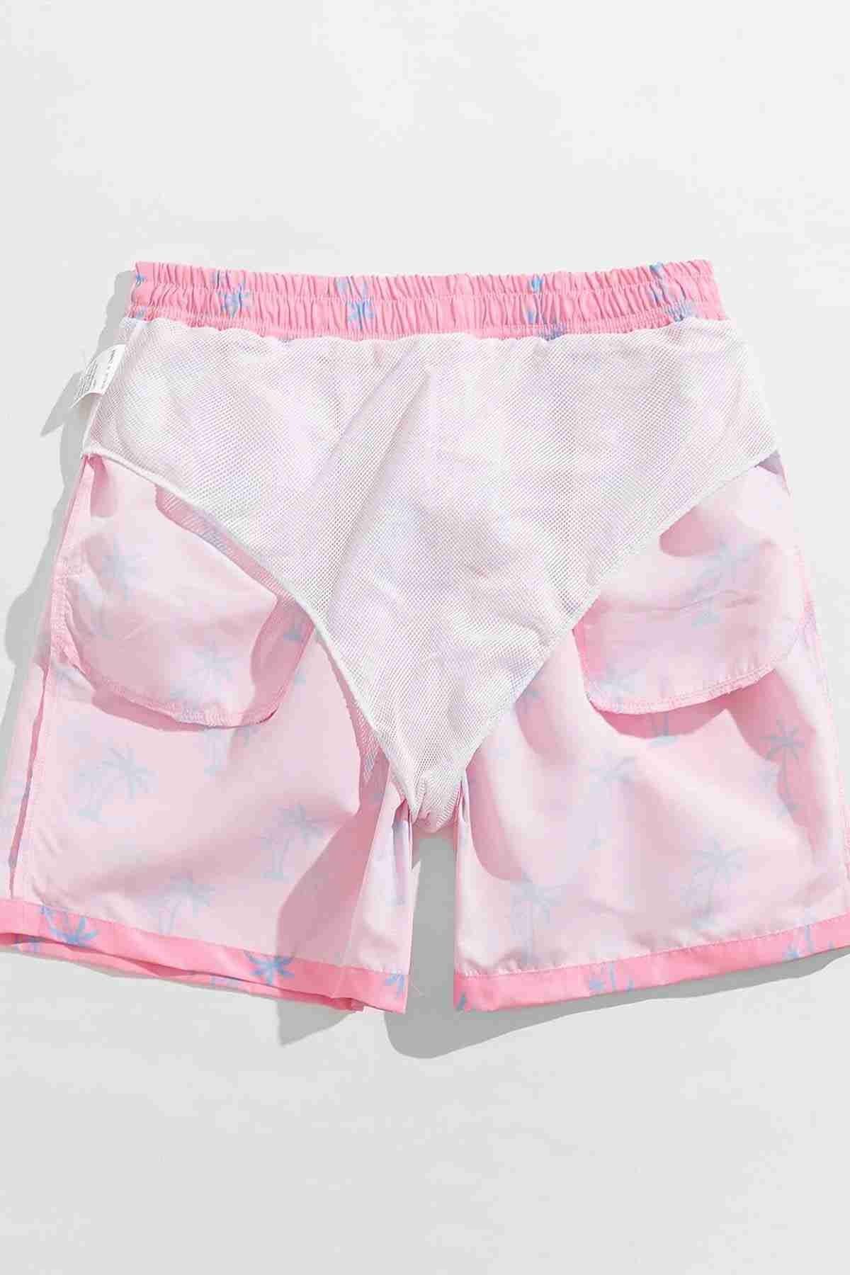 Standart Boy Palmiye Baskılı Mayo Cepli Deniz Şortu Pembe Angelsin 4415 - Pembe