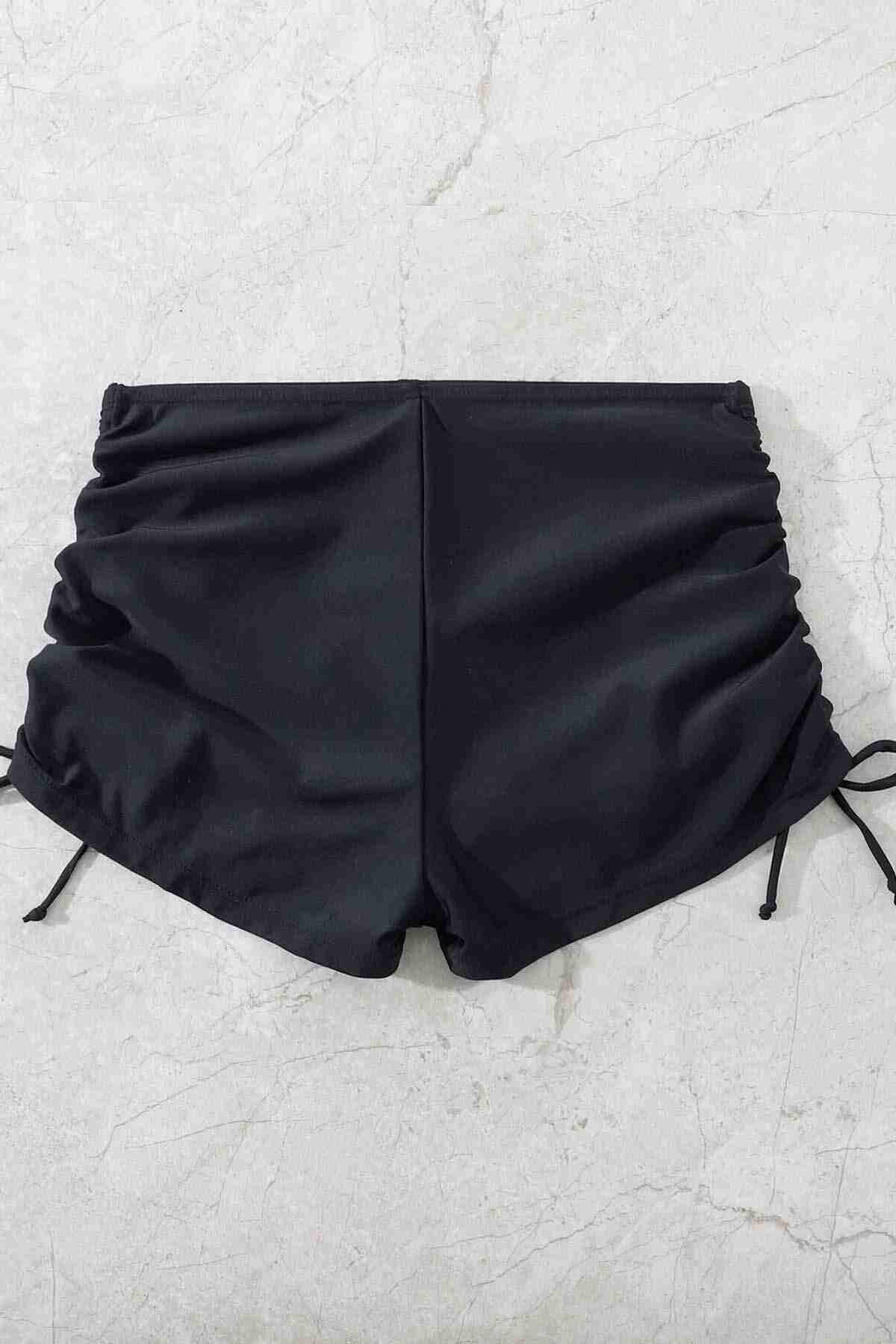Angelsin Özel tasarım Büzgü Detaylı Bikini Altı Siyah - Siyah