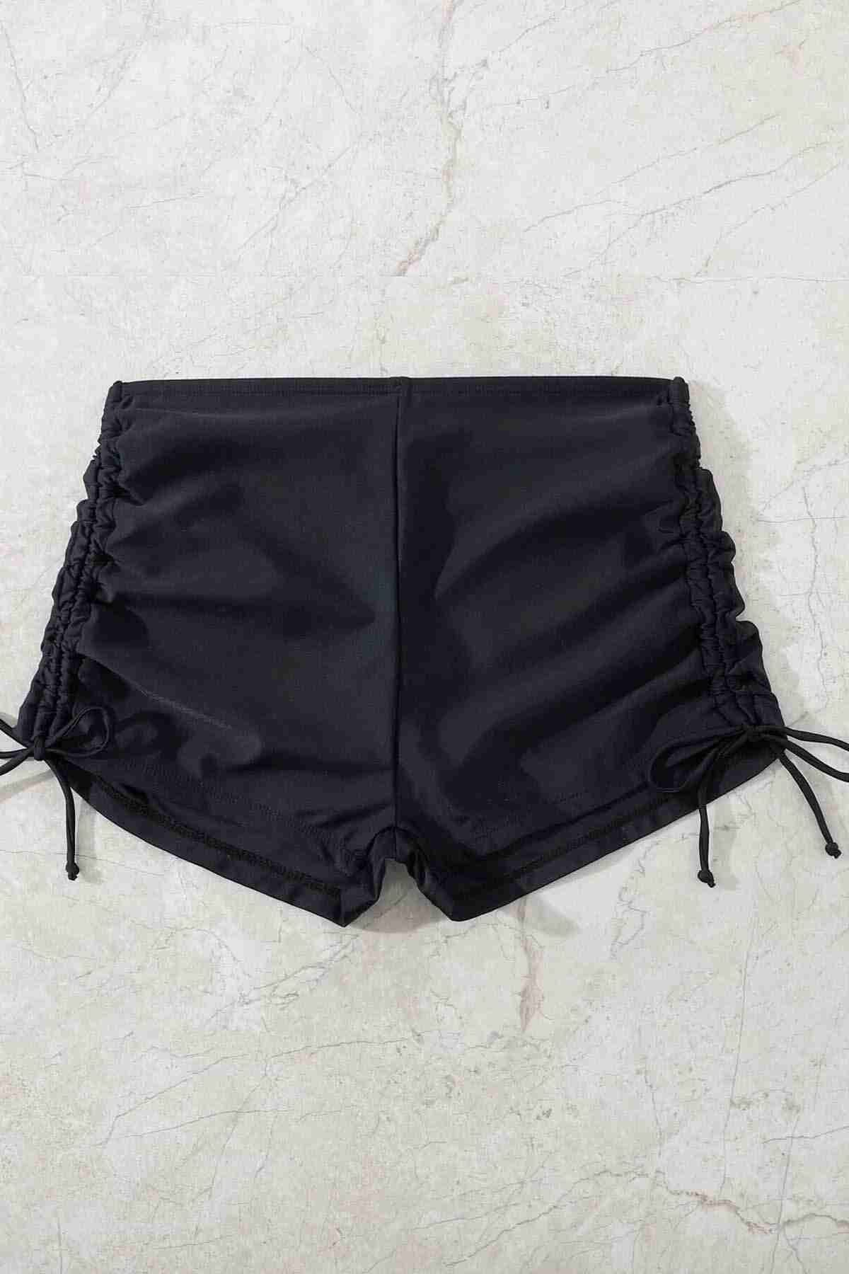 Angelsin Özel tasarım Büzgü Detaylı Bikini Altı Siyah - Siyah