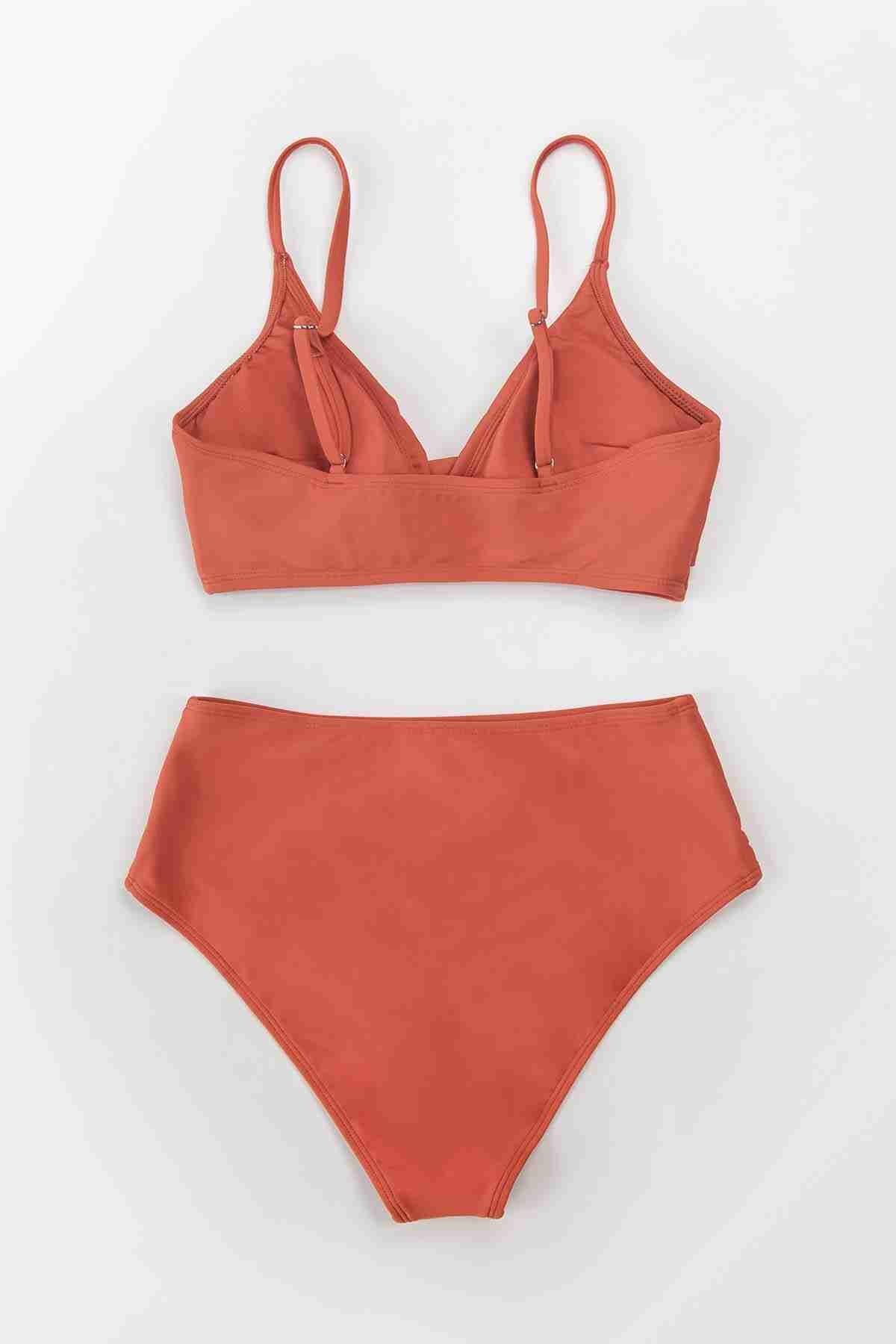 Angelsin Önden Çarpraz Yüksek Bel Bikini Takım Kırmızı MS4200 - Kırmızı