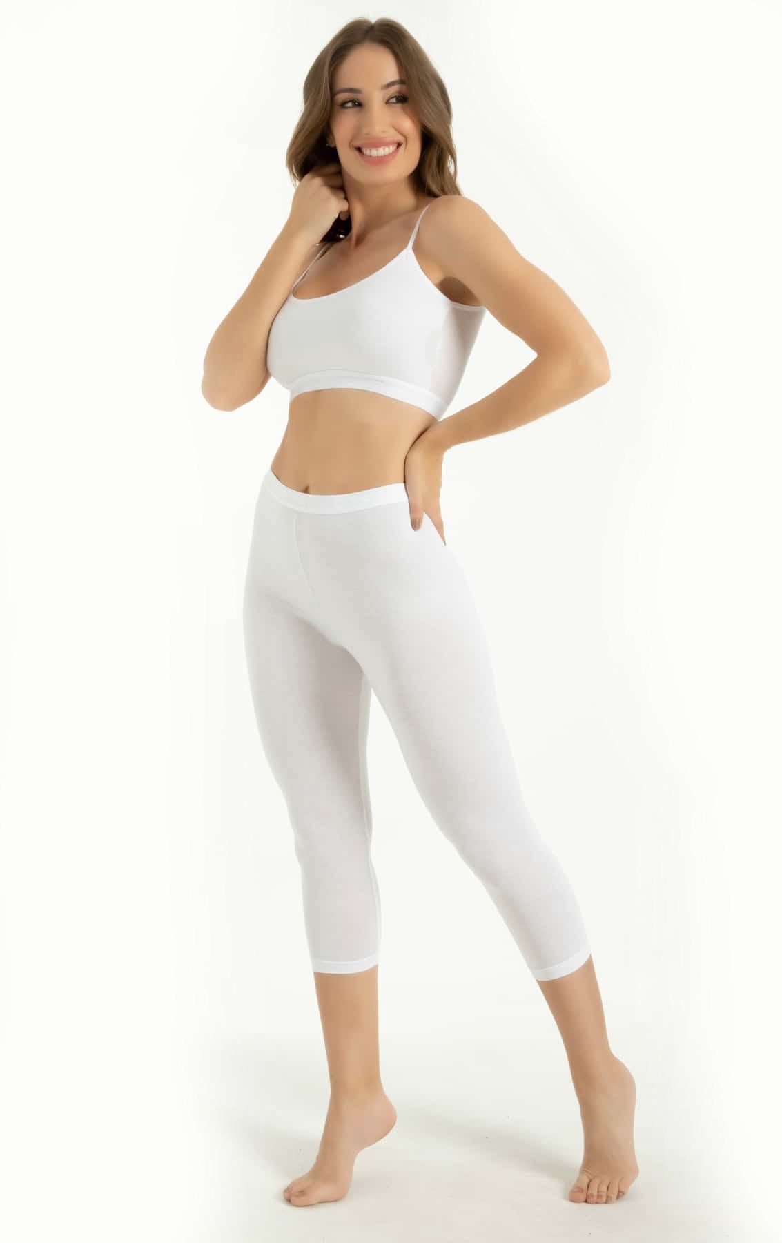 Yüksek Bel Bambu Kapri Tayt Q-En 804 - Beyaz