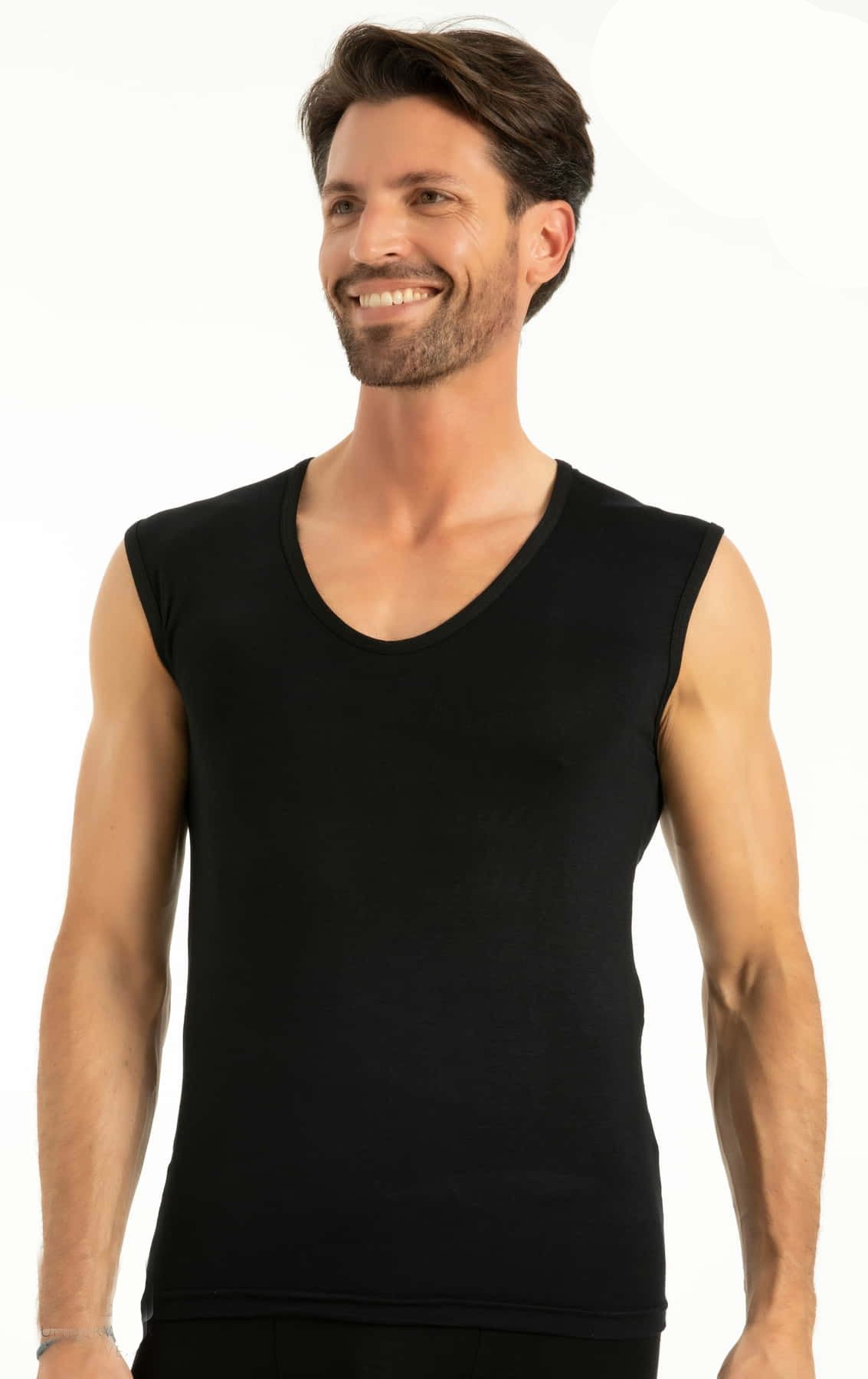 Bambu Sıfır Kol V Yaka Atlet Q-En 601 - Siyah