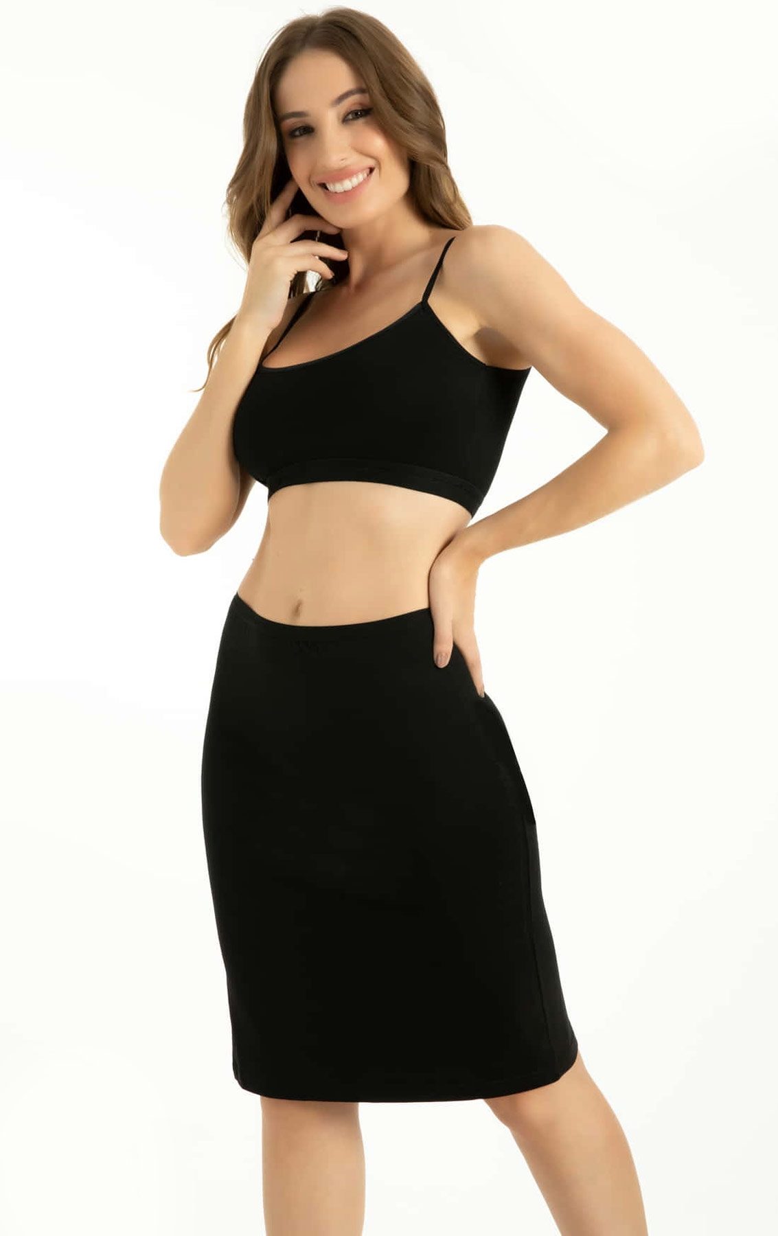 Kaygan Dikişsiz Bambu Uzun Jipon Q-En 300 - Siyah