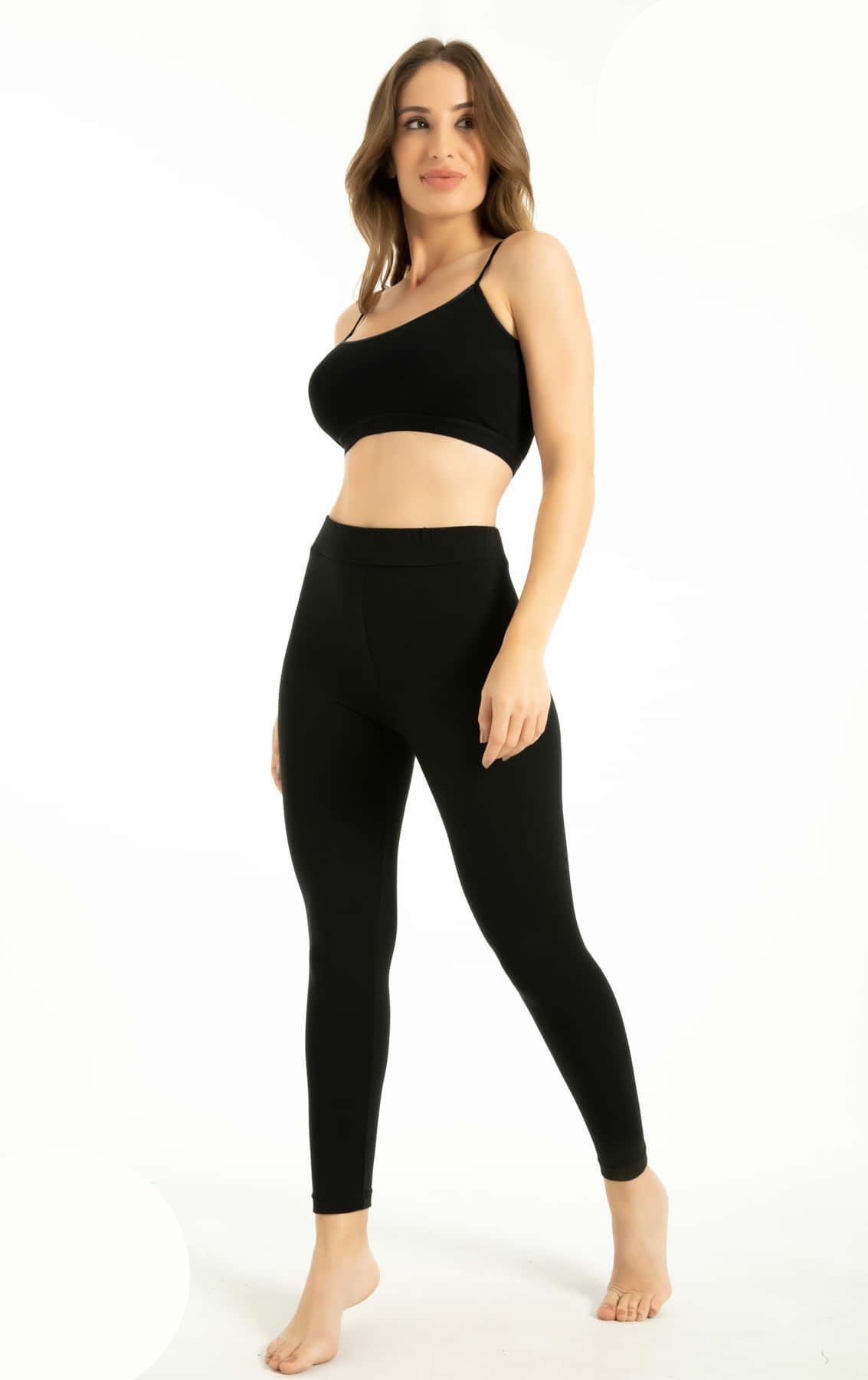 Bambu Elastan Yüksek Bel Uzun Tayt Q-En 802 - Siyah