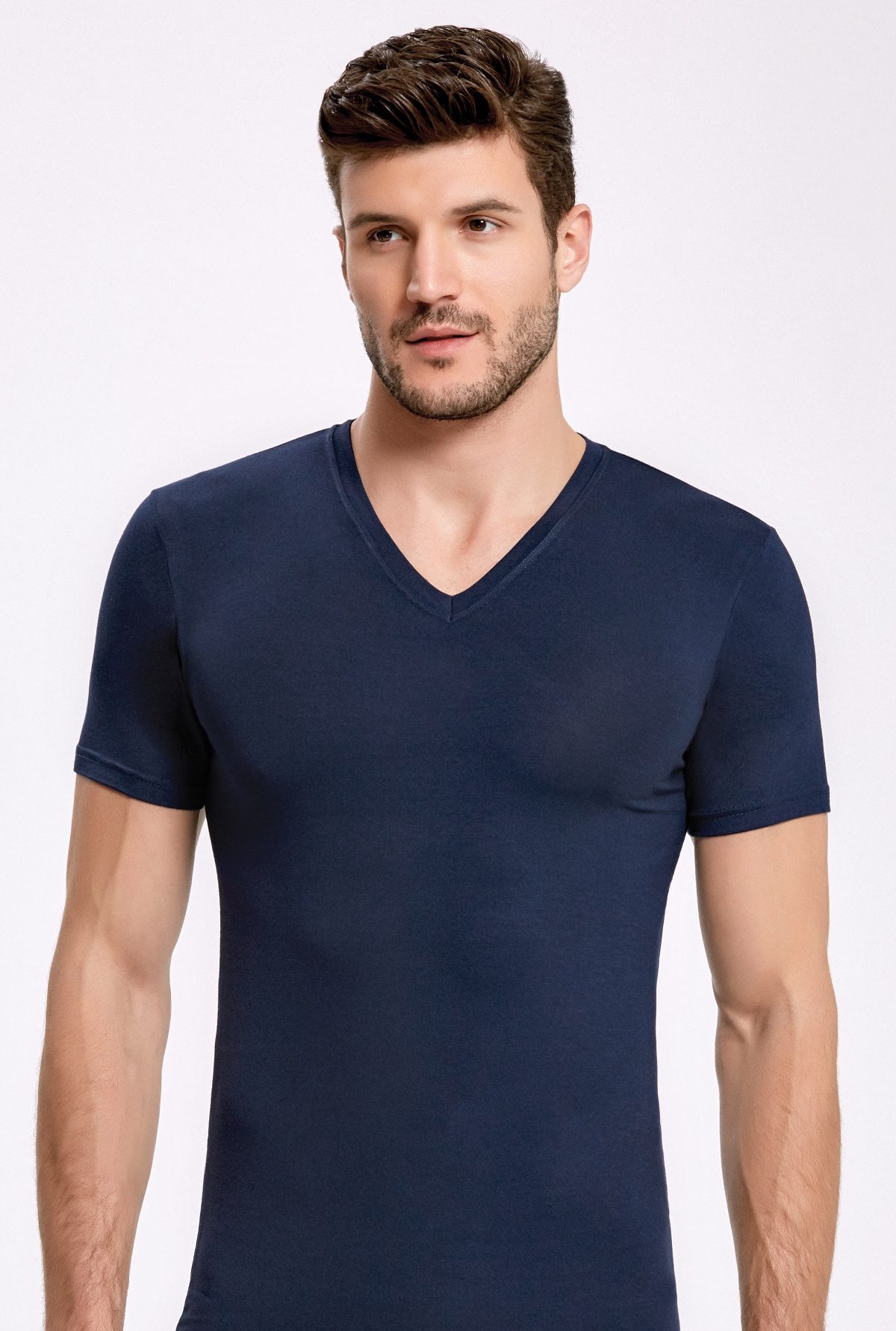 Bambu V Yaka Kısa Kol Atlet Siyah Erkek Atlet İlke 1611 - Lacivert