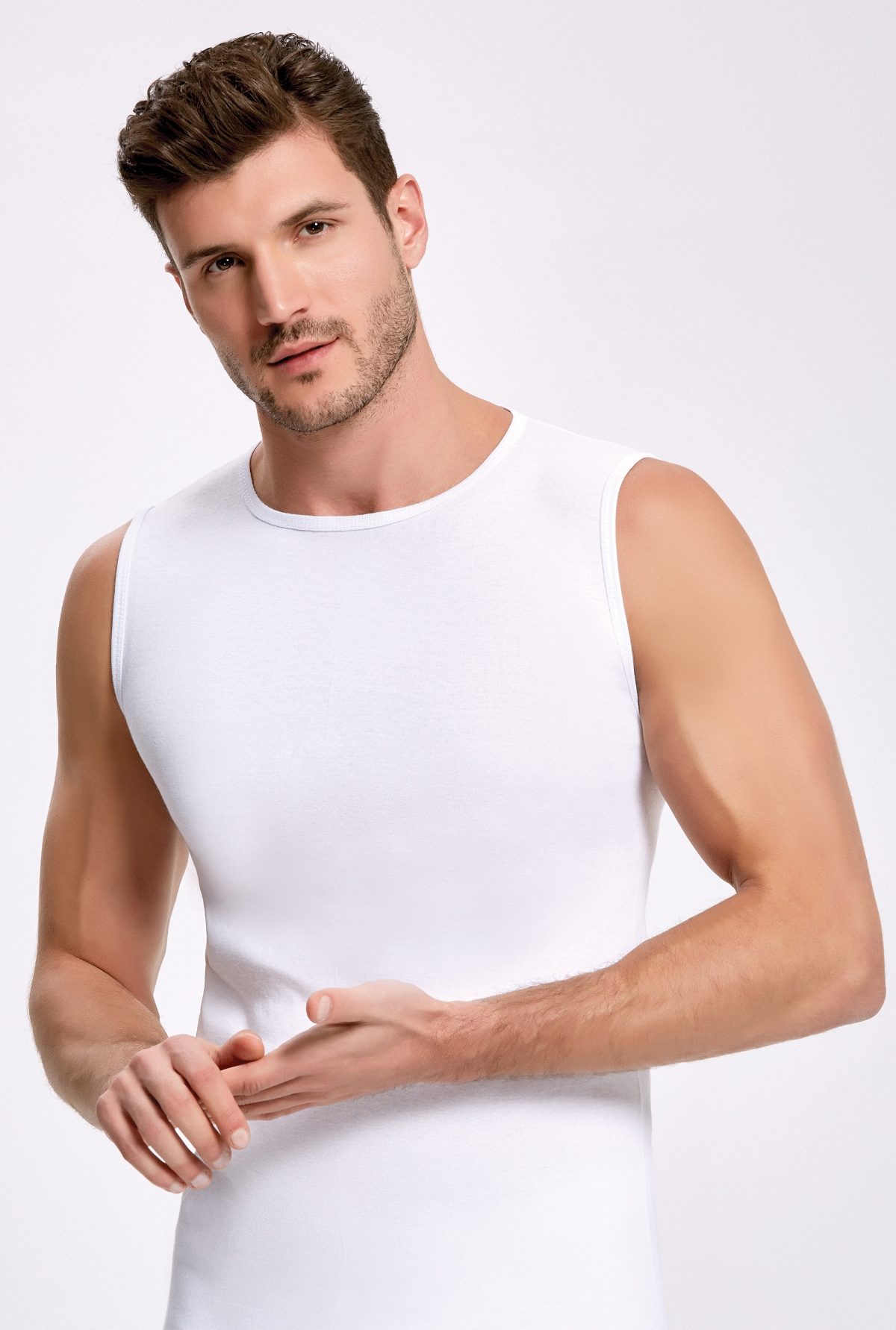 Pamuklu Beyaz Bisiklet Yaka Kolsuz Atlet Erkek İlke 1006 - Beyaz