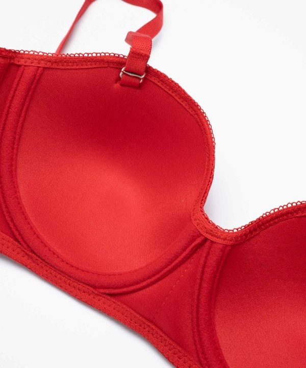 Dantel Detaylı Desteksiz Straplez Sütyen NBB 3001 - Kırmızı