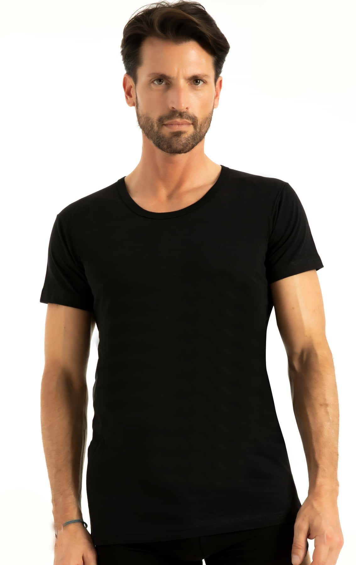 Pamuklu Ribana O Yaka Atlet Erkek Q-En 1002 - Siyah