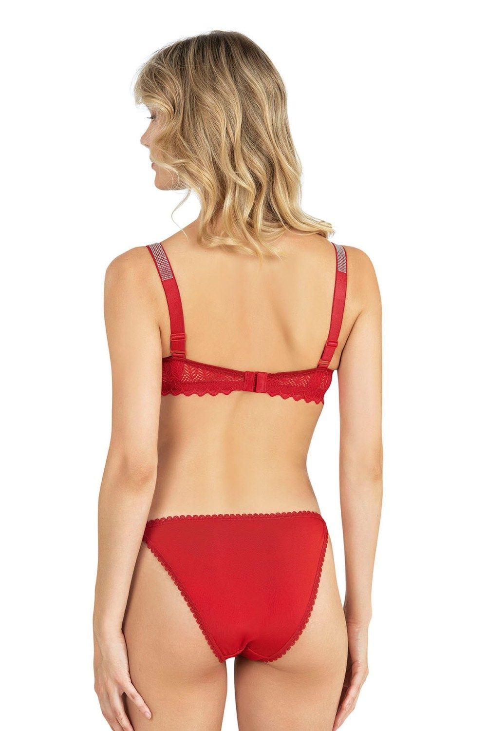 Dantelli Taşlı Boş Cup Sütyen Takım Fabony 4221 - Kırmızı