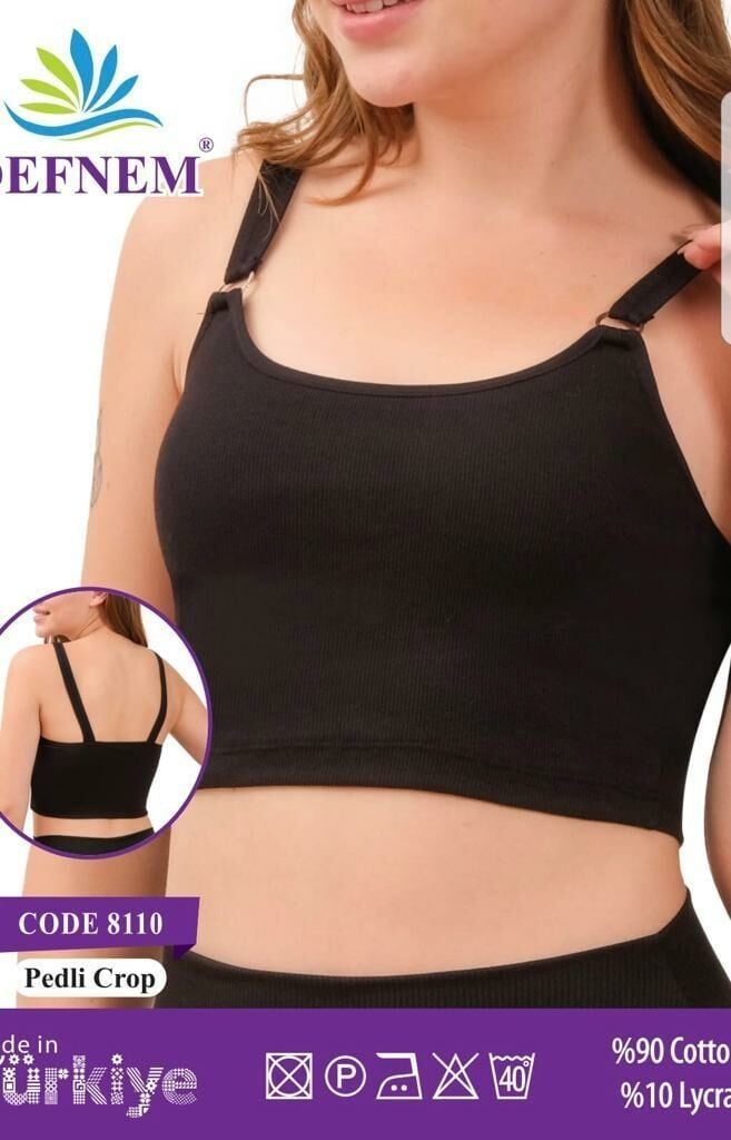 Metal Tokalı Ayarlanabilir Askılı Pamuklu Pedli Crop Defnem 8110 - Siyah