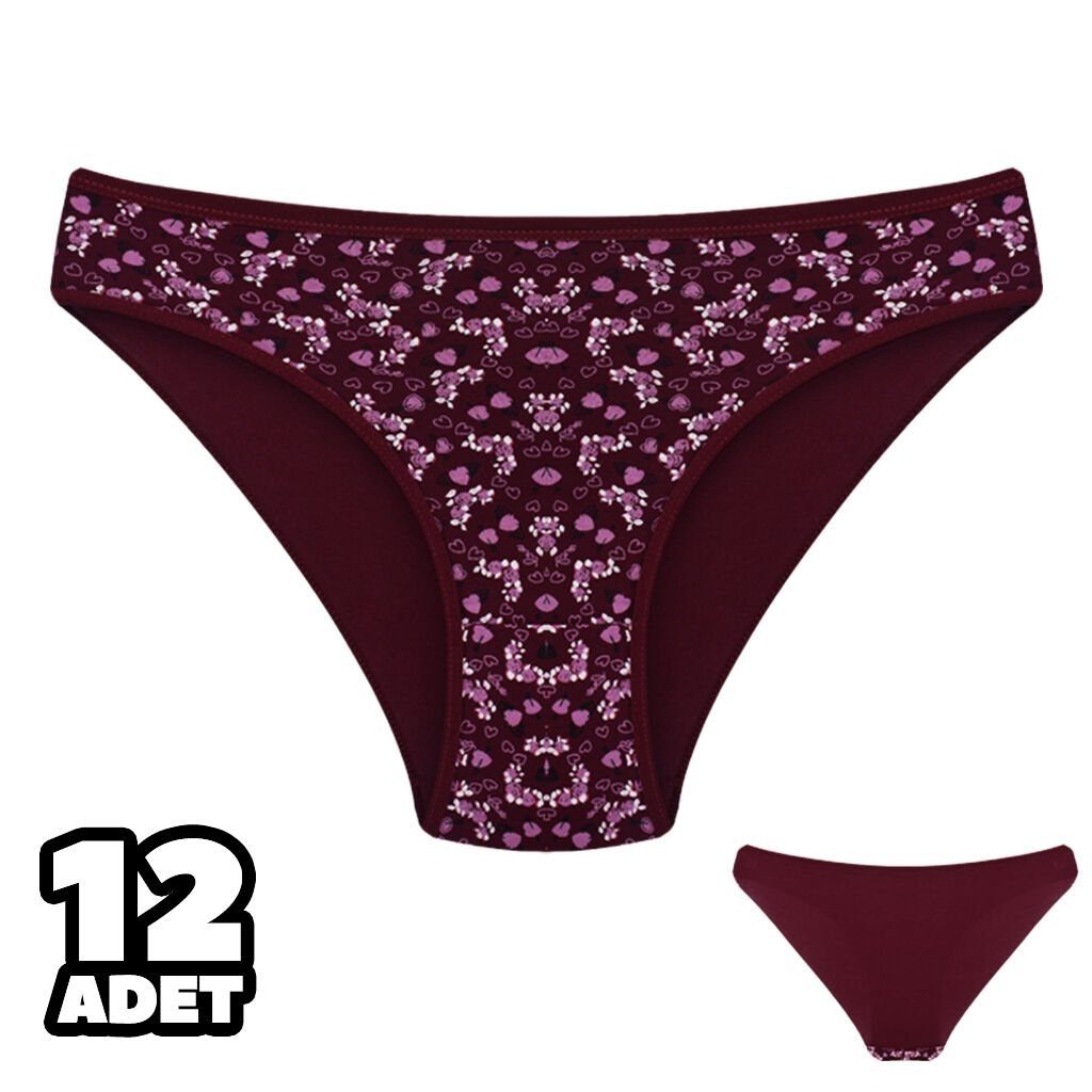 Desenli Yüksek Bel Bikini Külot Dondeza 101134 - Bordo