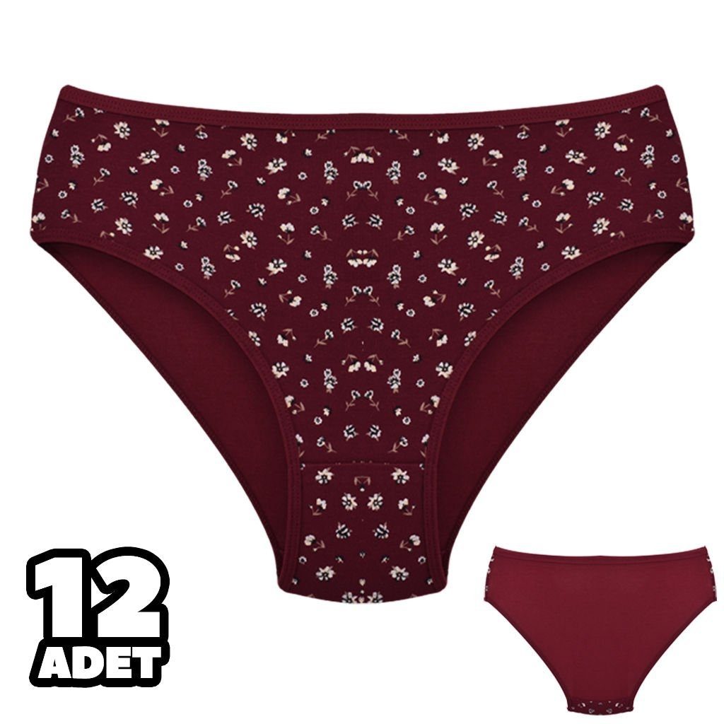 Bordo Desenli Yüksek Bel Kadın Külot Dondeza 201136 - Bordo