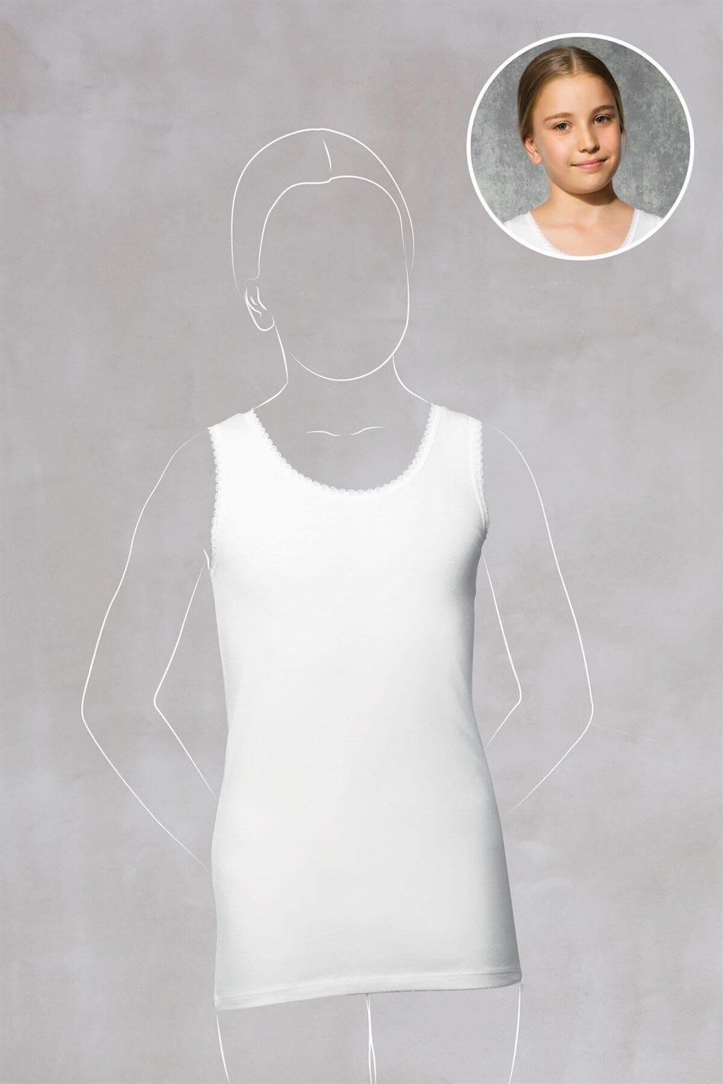 Geniş Askılı Pamuklu Kız Çocuk Atlet Doreanse 350 - Beyaz