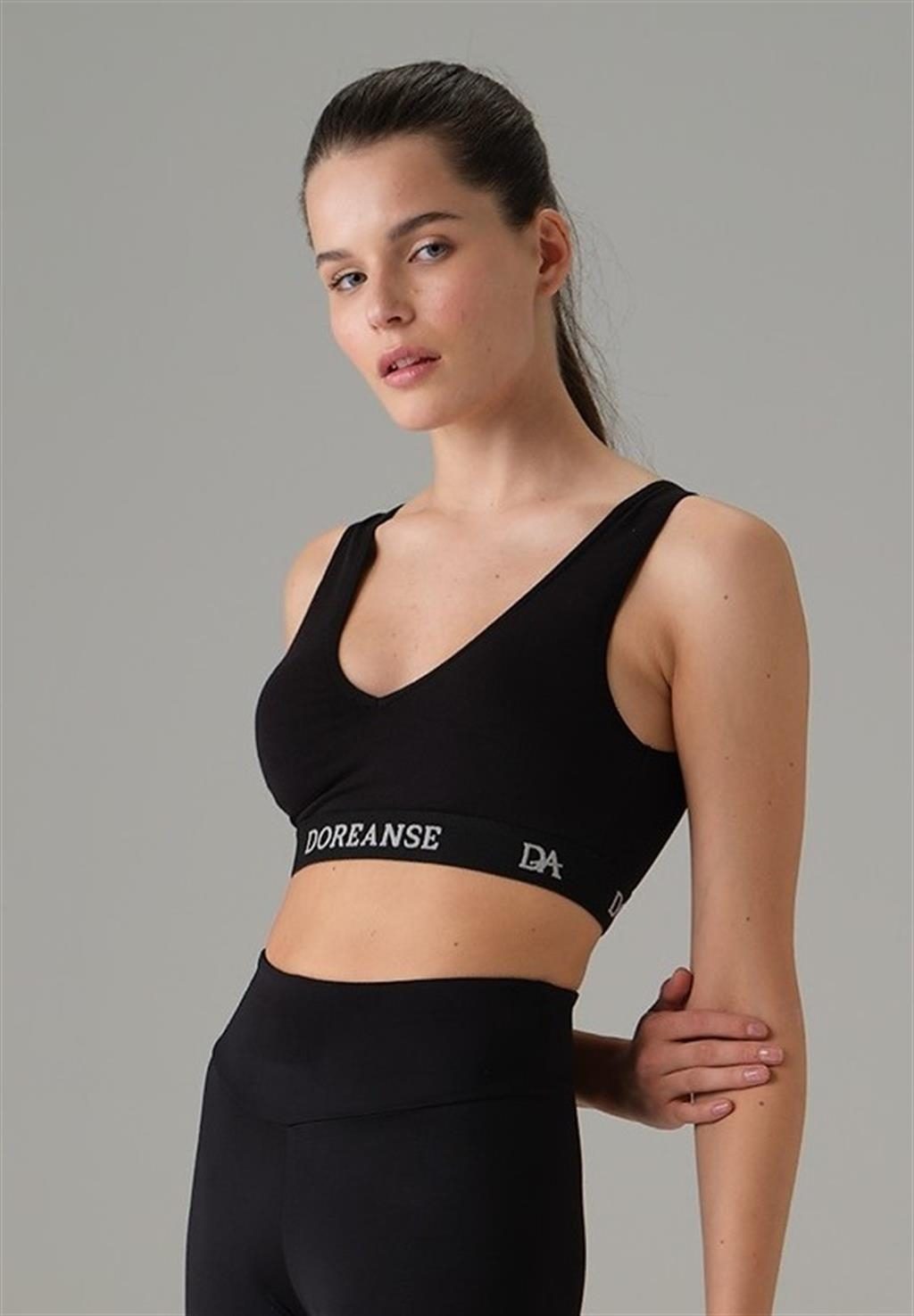 Destekli Derin V Yaka Sporcu Sütyeni Doreanse 5580 - Siyah