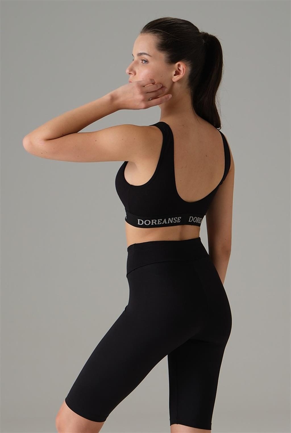 Destekli Derin V Yaka Sporcu Sütyeni Doreanse 5580 - Siyah