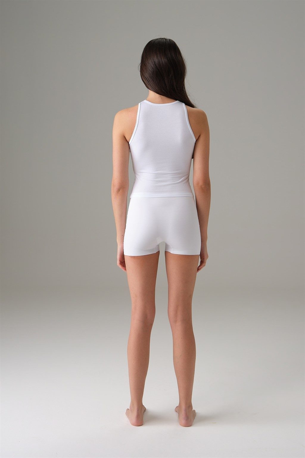 Pamuklu Elastik Halter File Yaka Crop Atlet Doreanse 9401 - Beyaz