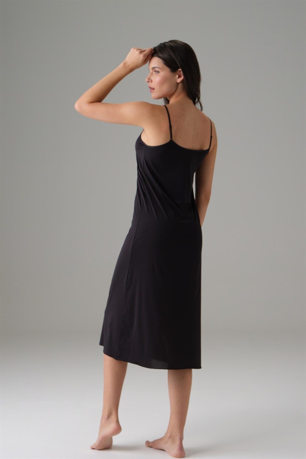 Kaygan Polyester Midi Boy Elbise Jüpon Doreanse 11126 - Siyah