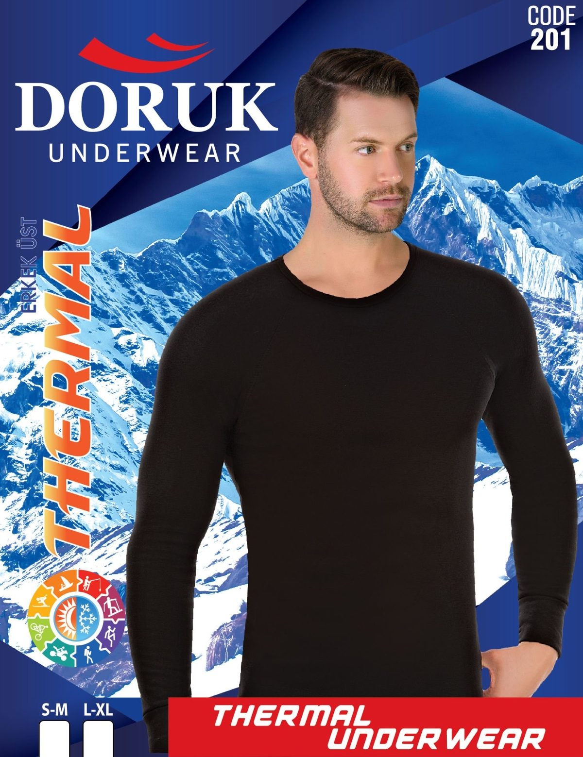 Uzun Kollu Yuvarlak Yaka Erkek Termal Fanila Doruk 201 - Siyah