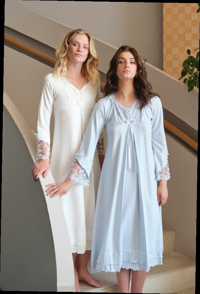 Bone Club Uzun Kollu Dantelli Hamile Lohusa Gecelik Bone Club 5320