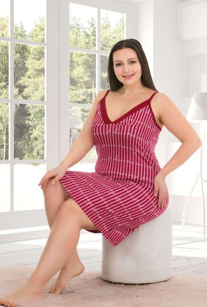 Pamuklu İp Askılı Büyük Beden Gecelik Bordo Lady 8730 - Bordo
