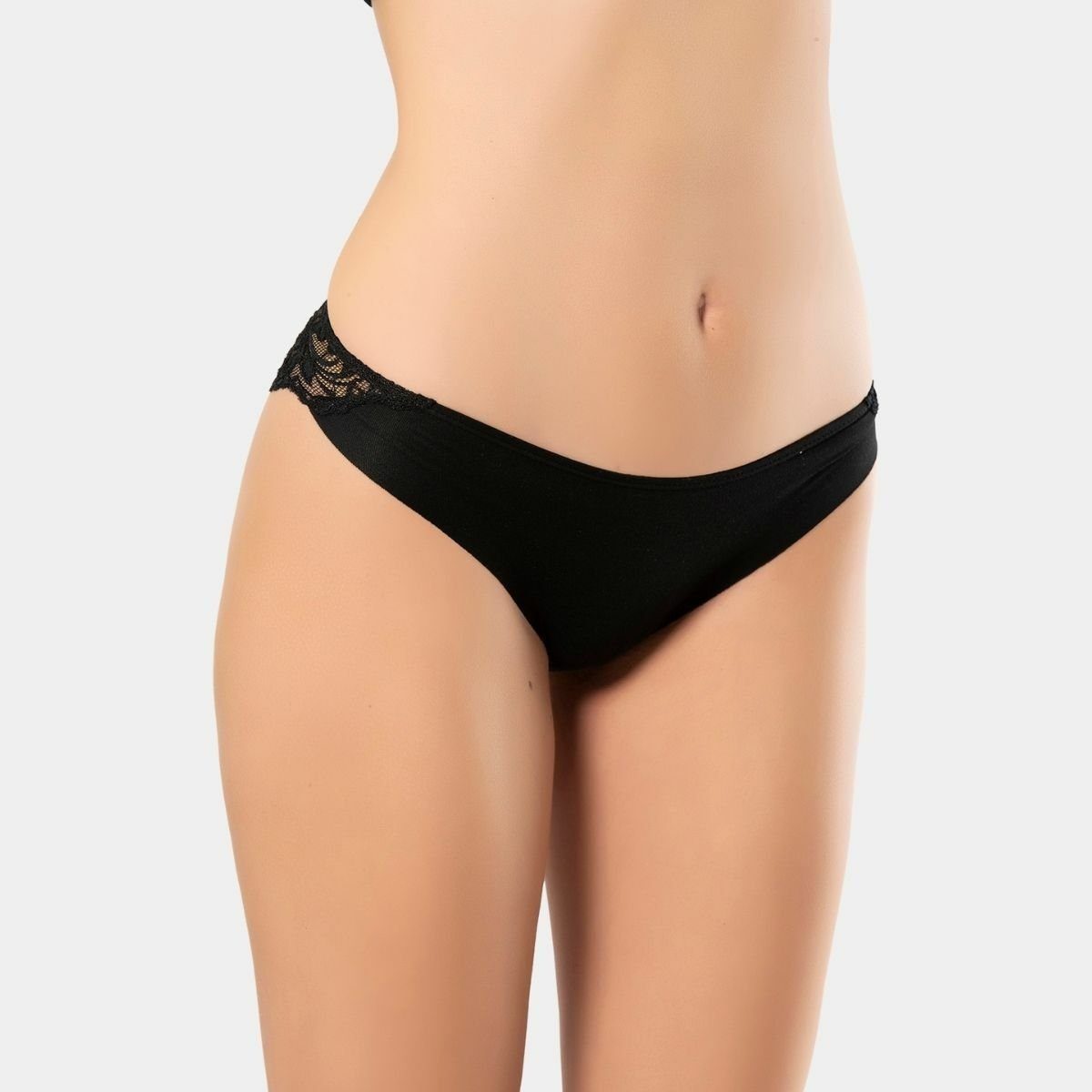 Arkası Dantel Lazer Kesim Pamuklu Slip Külot Türen 909 - Siyah