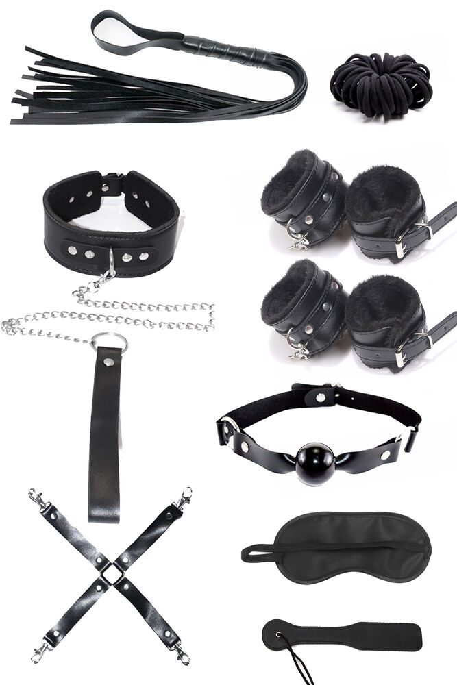 Deri 10Lu Fantezi Harness Aksesuar Seti MissisX 90001 - Siyah