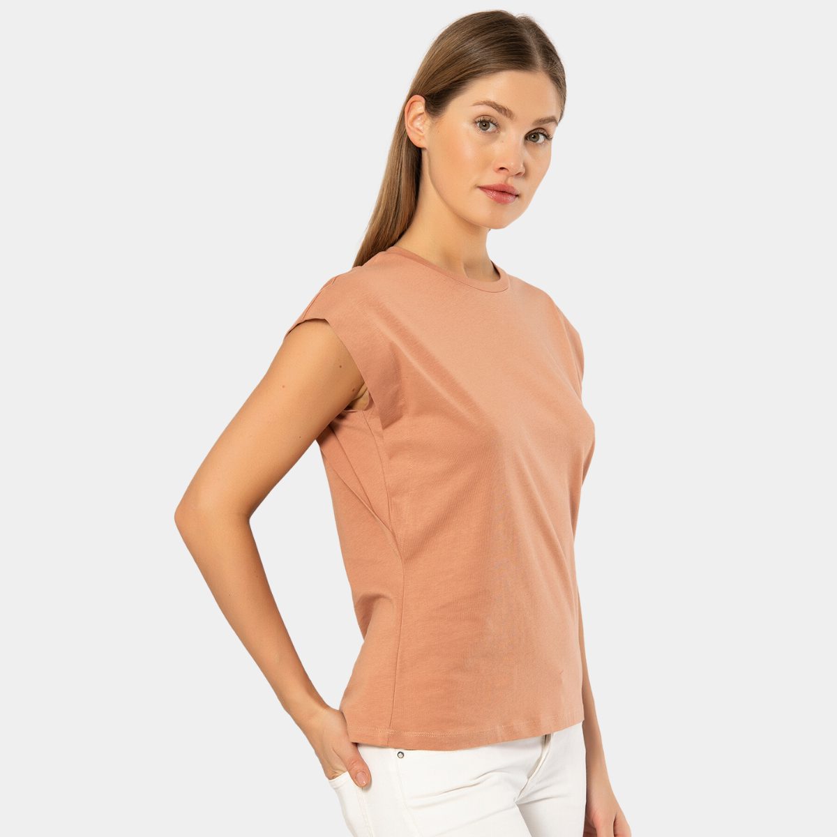 Bisiklet Yaka Pamuklu Kadın Body Türen 3401 - Somon