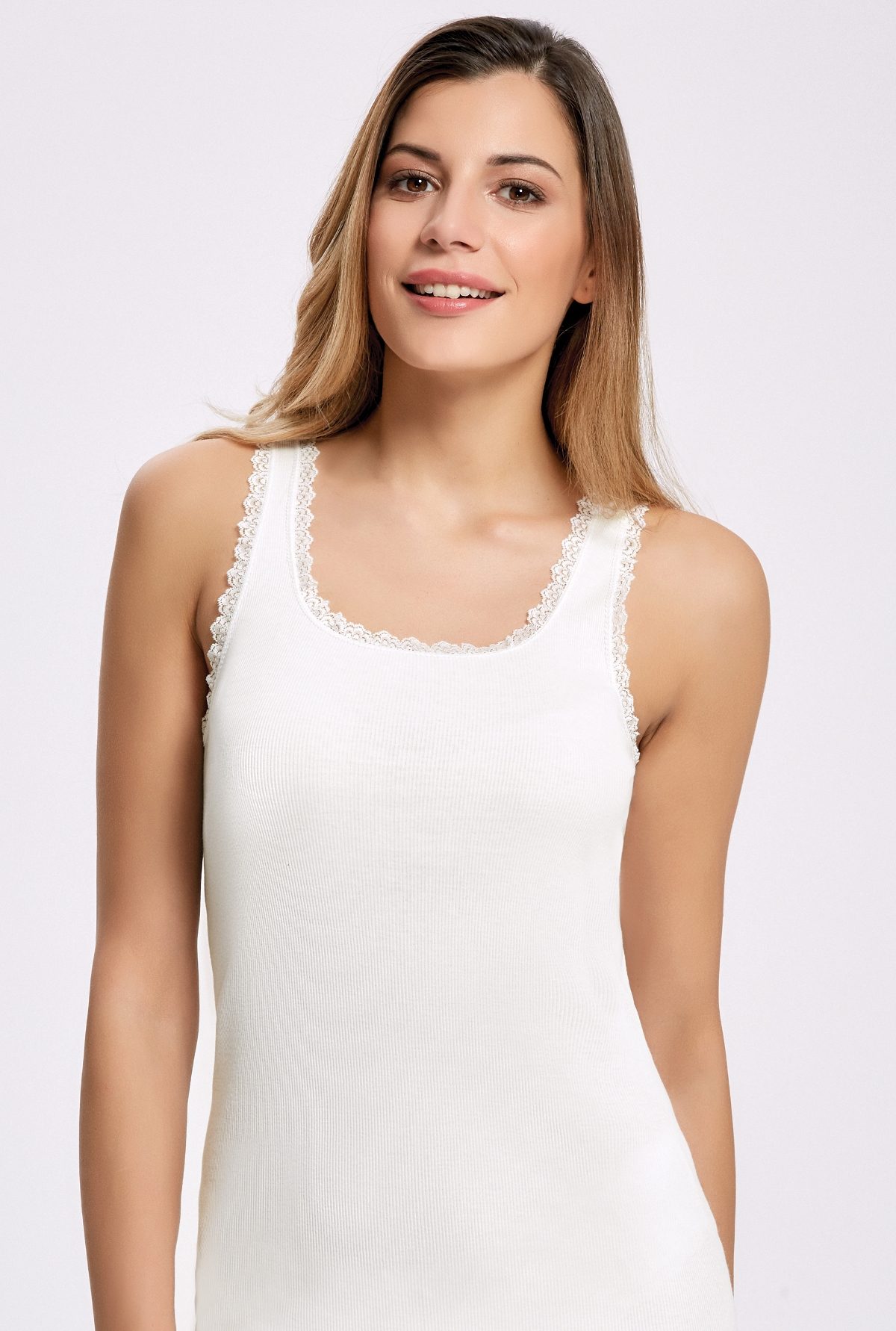Dantelli Geniş Askılı Atlet Pamuk İlke 2044 - Ekru