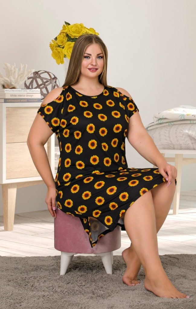 Lady Çiçek Desenli Büyük Beden Tunik Gecelik Lady 8878