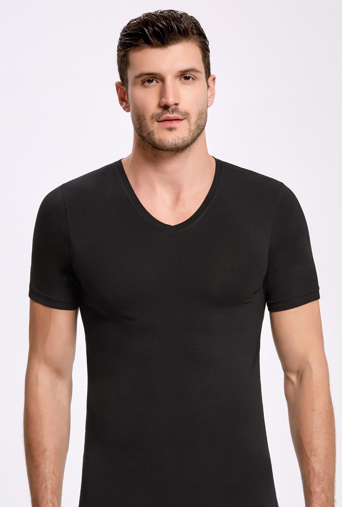 Pamuklu Likralı V Yaka Erkek Atlet İlke 1630 - Siyah