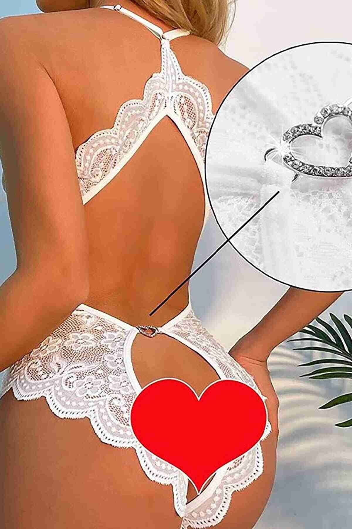 Dantel Açık Detaylı Sırt Aksesuarlı Fantezi Body Merry See 4342 - Beyaz