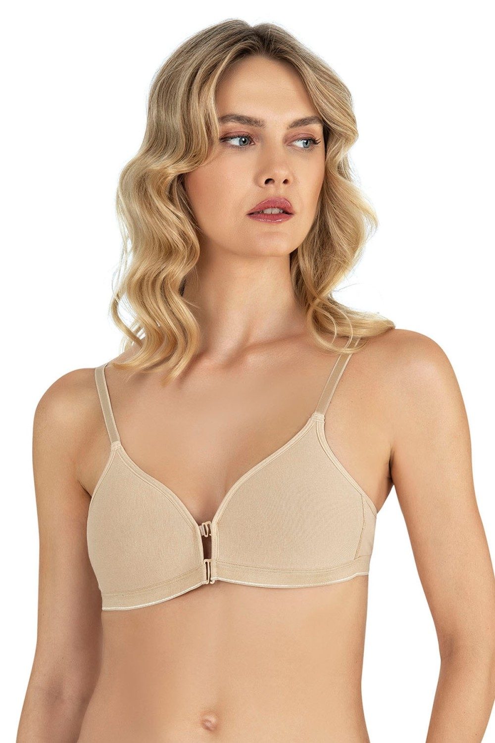 Dantel Detaylı Önden Açma Kaplı Sütyen Fabony 1130 - Ten