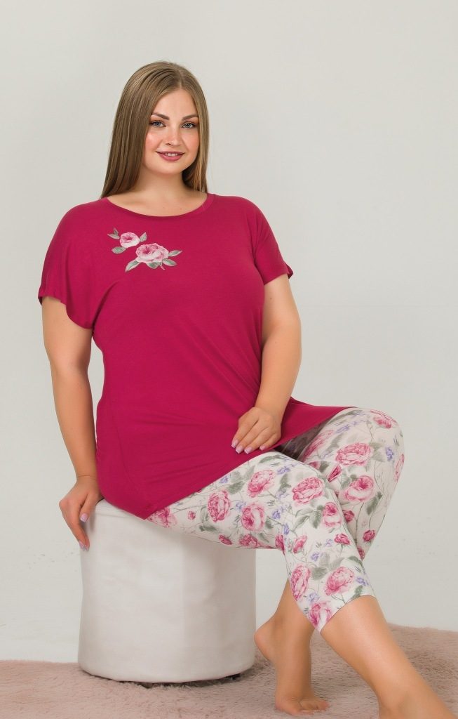 Pamuklu Kapri Pijama Takımı Büyük Beden Lady 10641 - Pembe