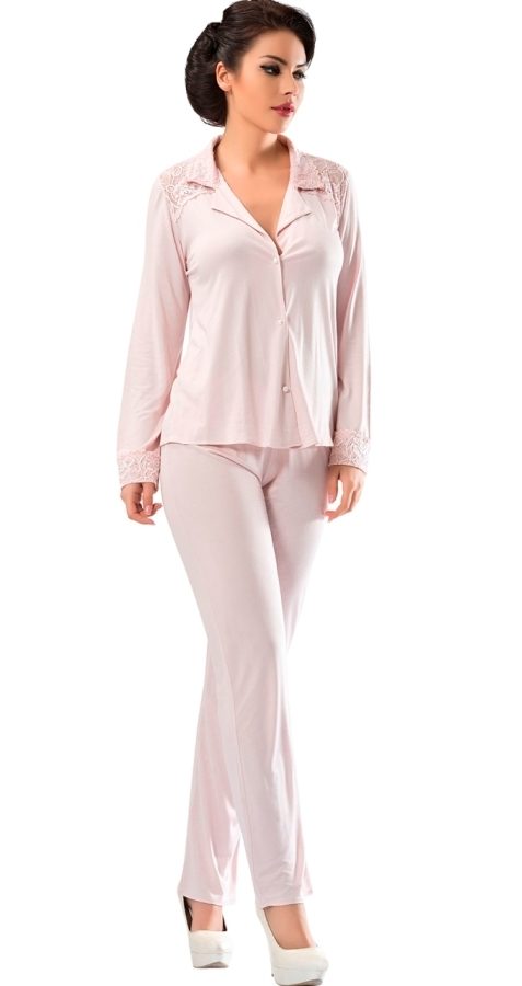 Pudra Saten Likra Pijama Takımı Sistina 1594 - Pudra