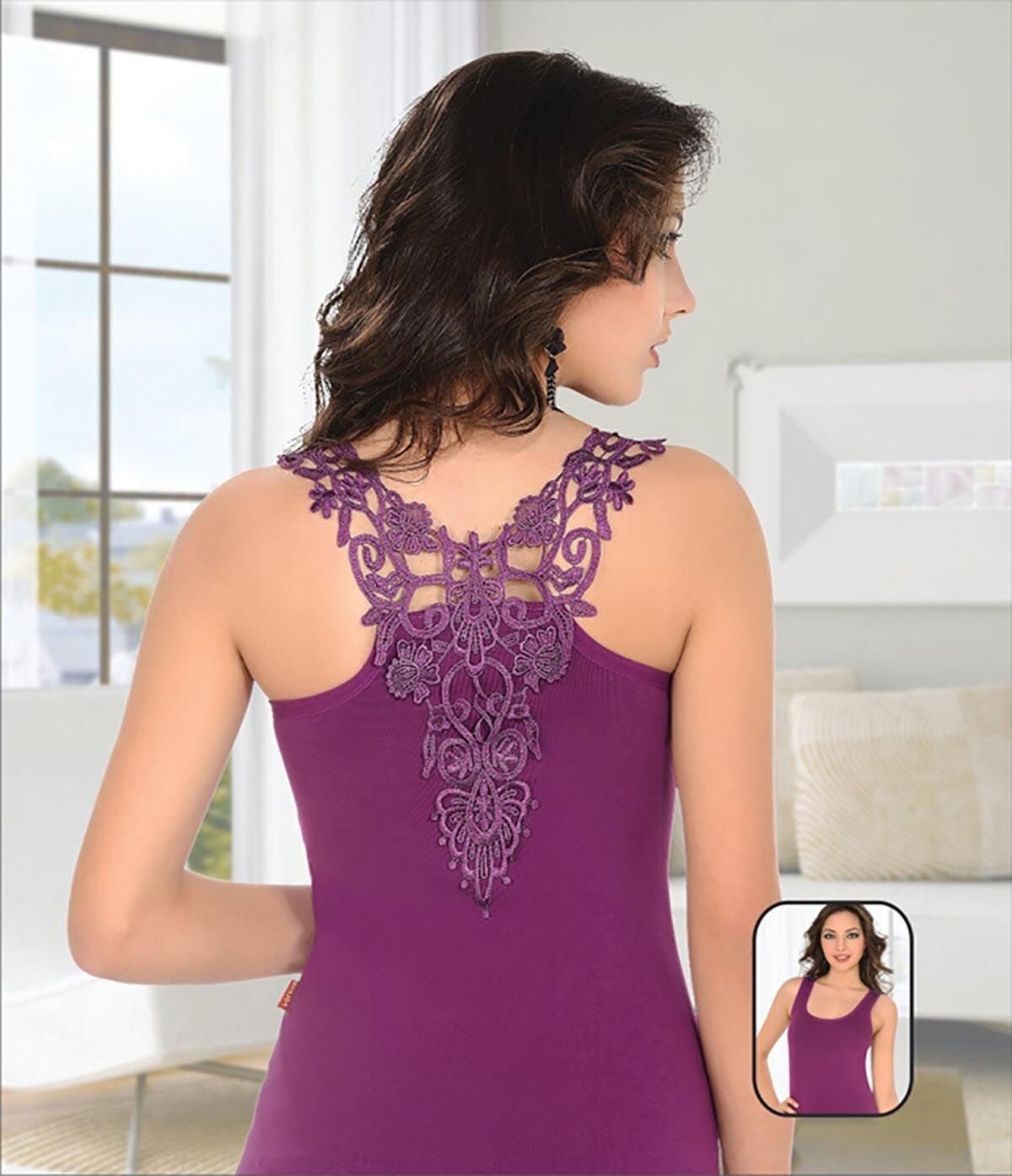 Polkan Omuz Dekolteli Güpürlü Kadın Atlet Pamuklu Polkan 2064