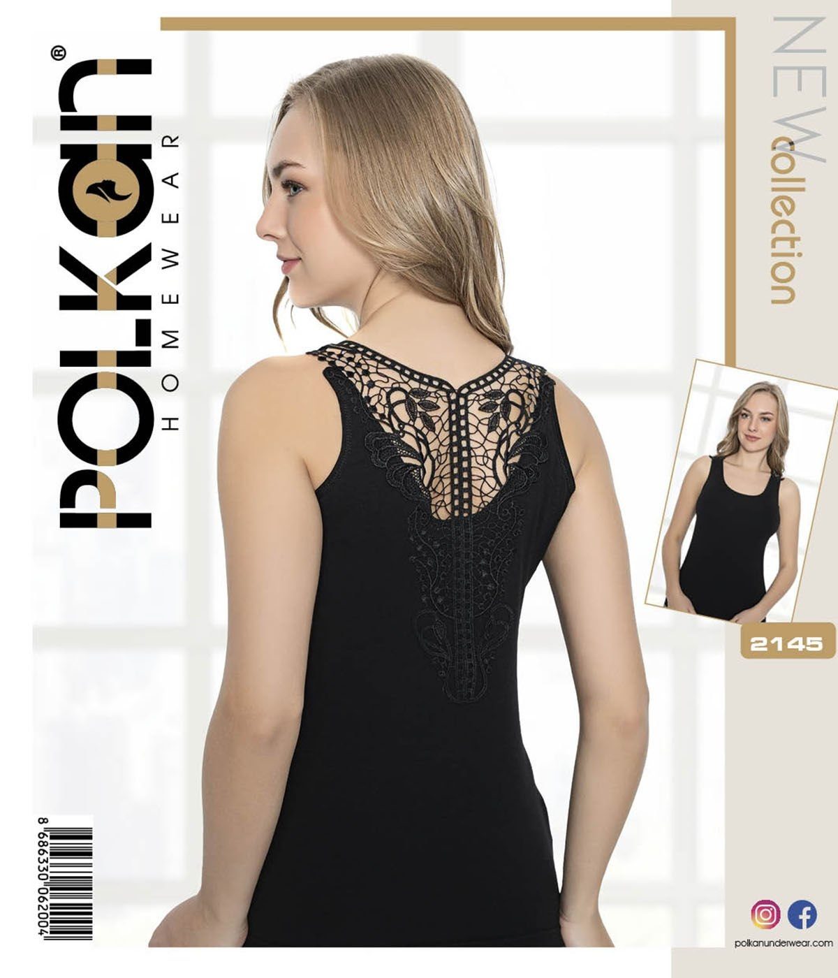 Kalın Askılı Sırtı Güpürlü Kadın Atlet Siyah Polkan 2145 - Siyah