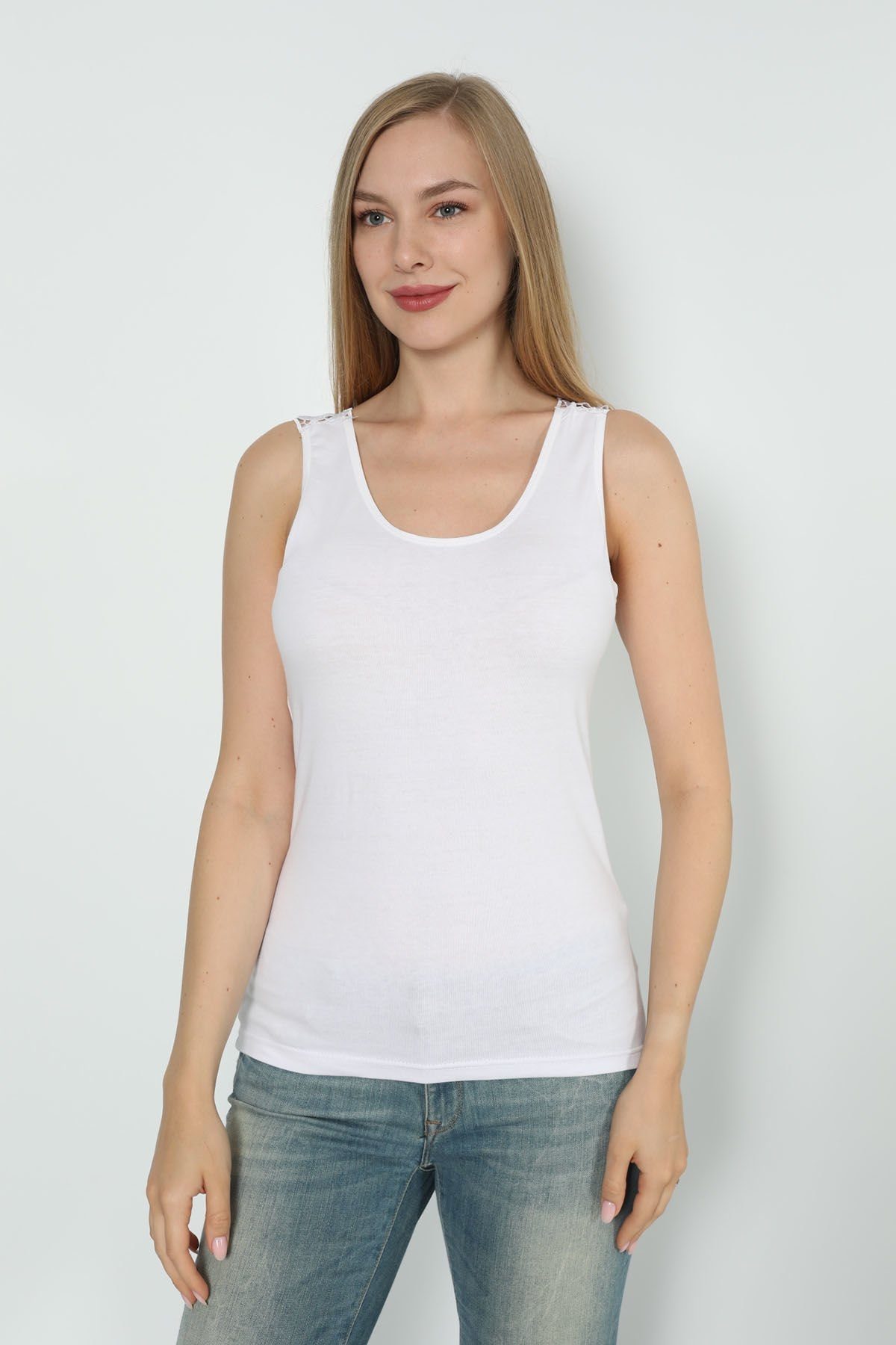 Kalın Askılı Nefes Alabilen Atlet Polkan 2386 - Beyaz