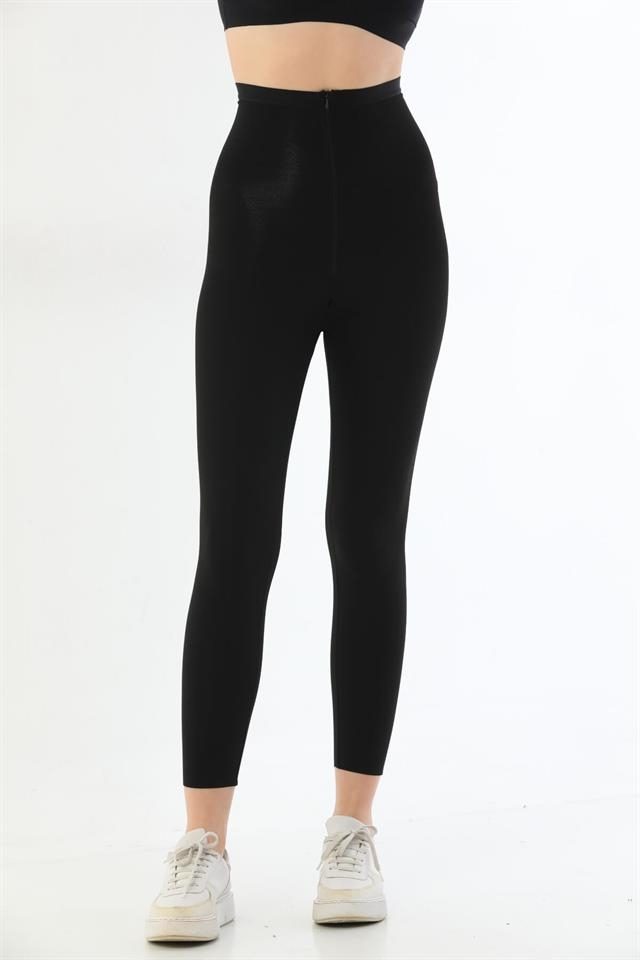 Lazer Kesim Yüksek Bel Siyah Kadın Tayt Emay 2711 - Siyah