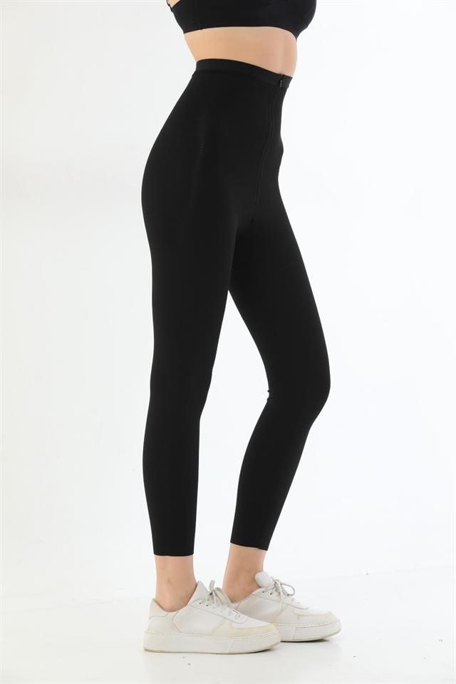 Lazer Kesim Yüksek Bel Siyah Kadın Tayt Emay 2711 - Siyah