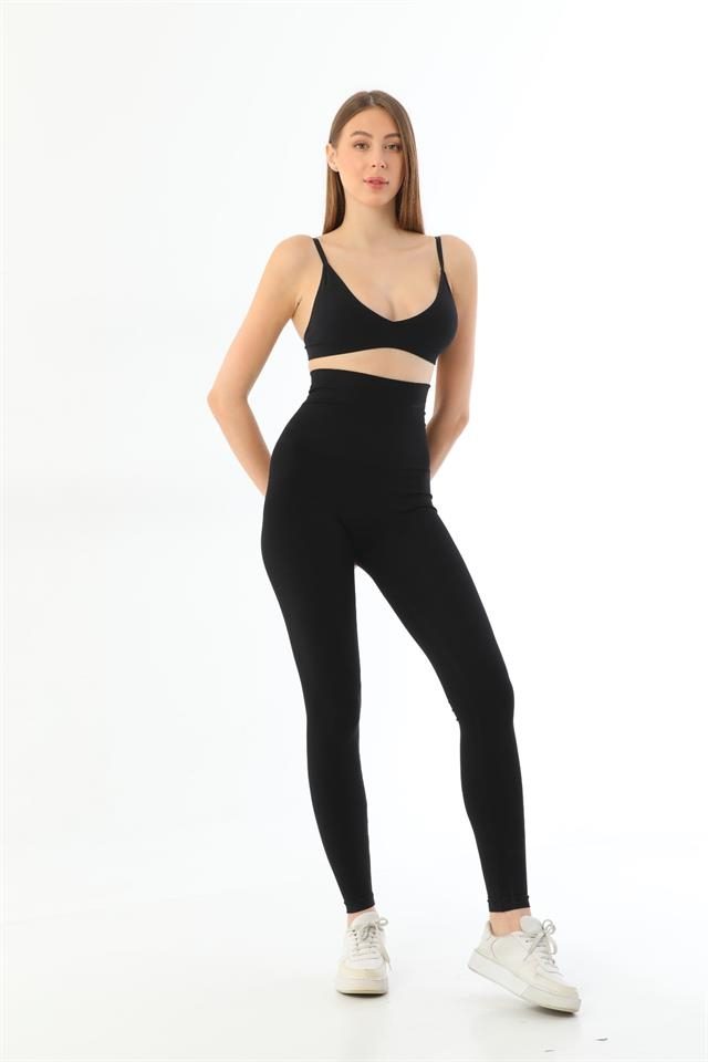 Yüksek Bel Toparlayıcı Kadın Tayt Emay 3904 - Siyah