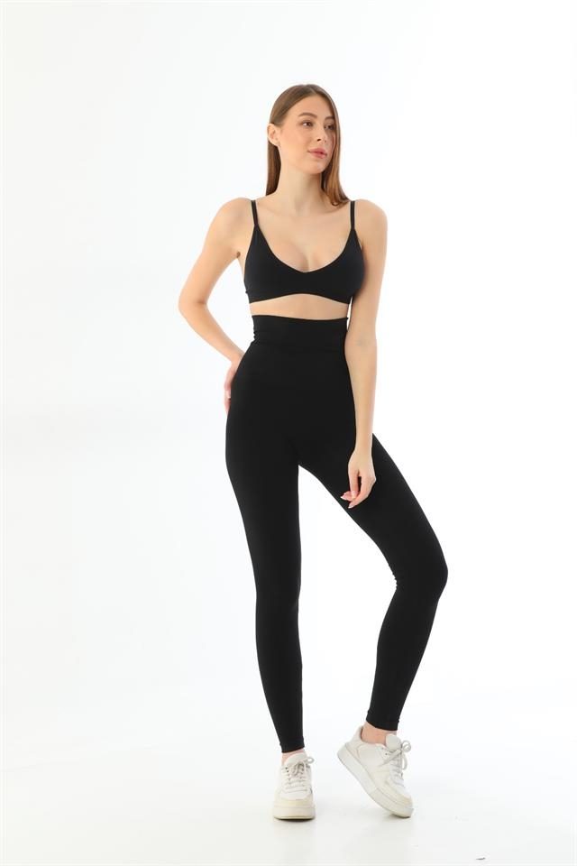 Yüksek Bel Toparlayıcı Kadın Tayt Emay 3904 - Siyah