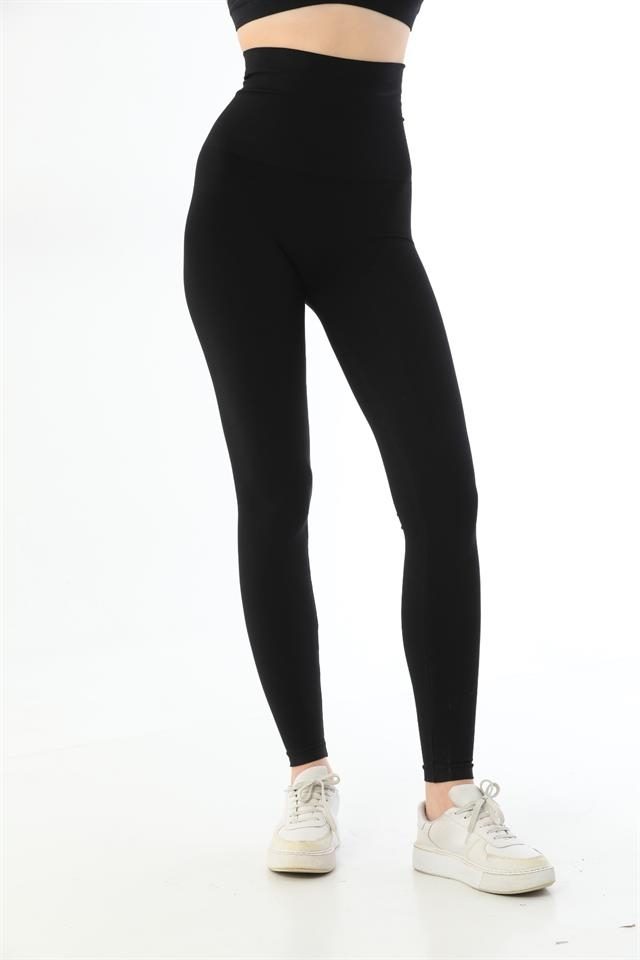 Yüksek Bel Toparlayıcı Kadın Tayt Emay 3904 - Siyah