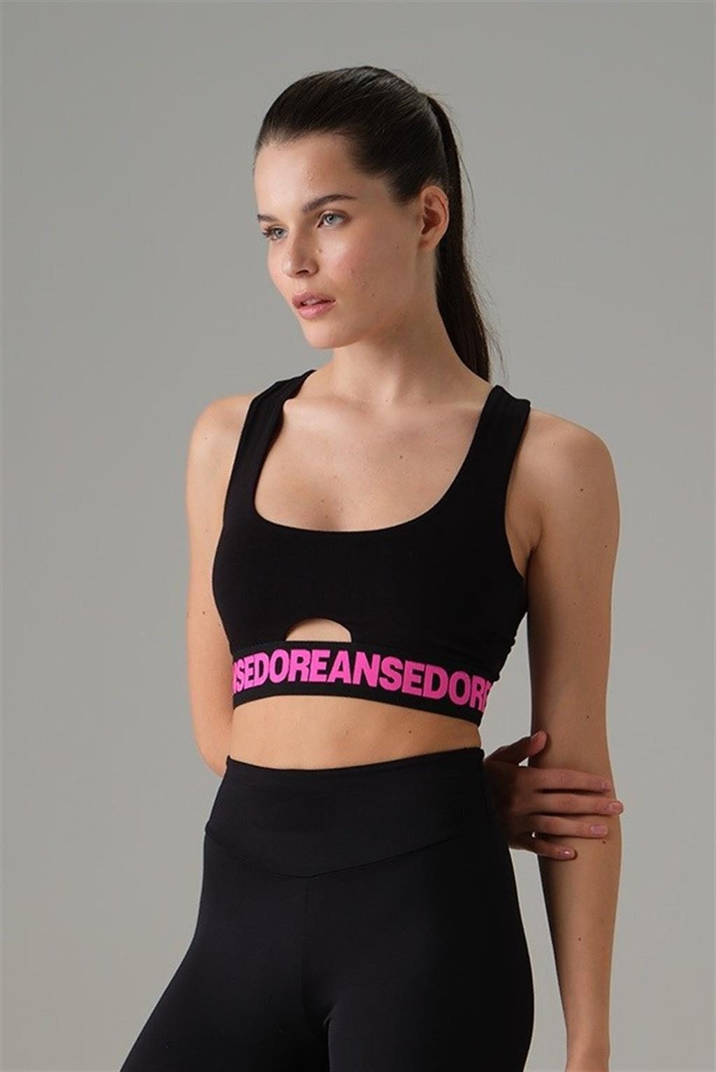 Siyah Pencere Detaylı Sporcu Sütyeni Polyester Doreanse 5582 - Siyah