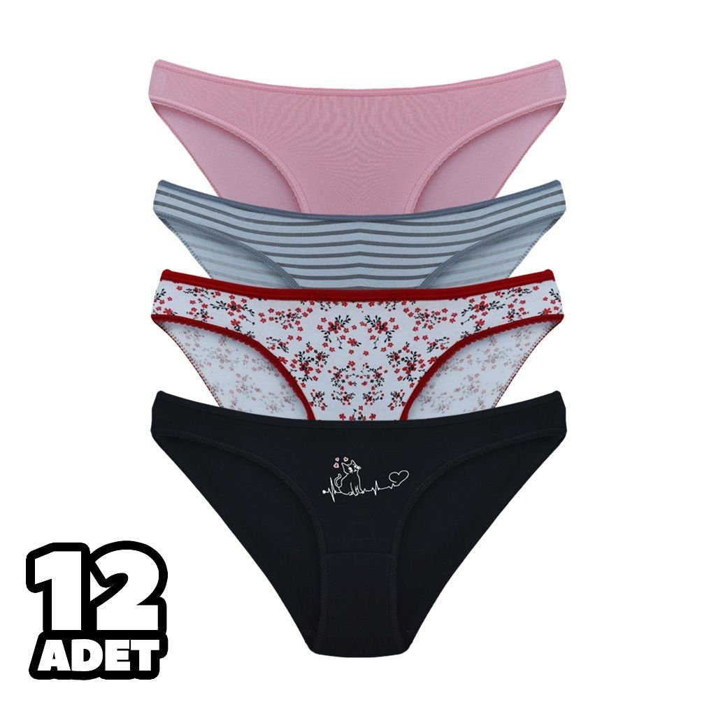 Pamuklu Yüksek Bel Bikini Külot Tutku 0546 - Karışık Renk