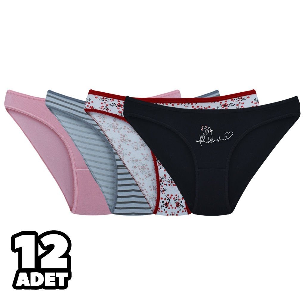 Pamuklu Yüksek Bel Bikini Külot Tutku 0546 - Karışık Renk