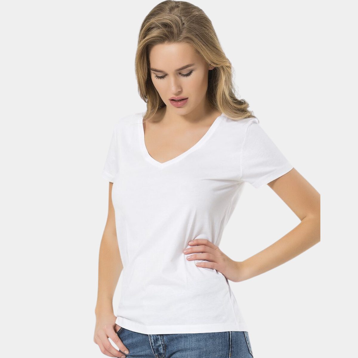 Pamuklu Kısa Kollu V Yaka Body Wtshirt 1234 - Beyaz