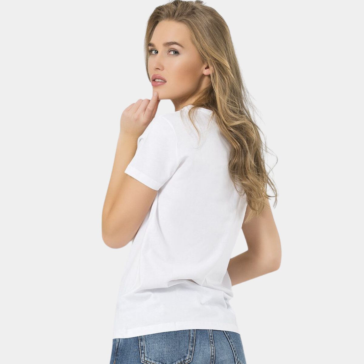 Pamuklu Kısa Kollu V Yaka Body Wtshirt 1234 - Beyaz